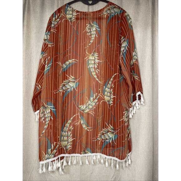 Jon & Anna Contemporary Open Shawl/Swim Cover-up / Orange Floral/Stripes - Boho - Picture 2 of 4